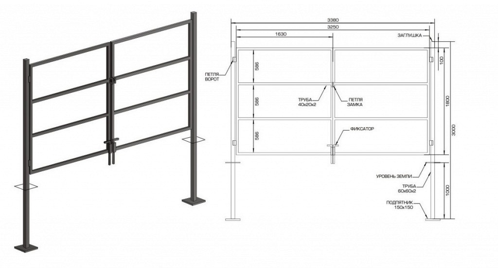 Каркас ворот из профильной трубы чертеж